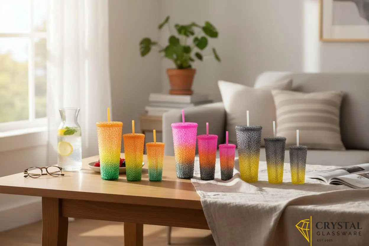 3 Piece Set Bubble Straw Glasses 24oz/16oz/12oz